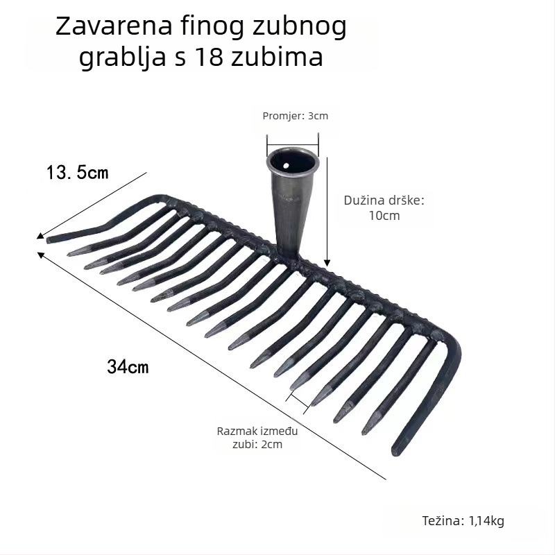 Čelične vrtne grablje s gustim zubima – labavljenje tla, šifra 99