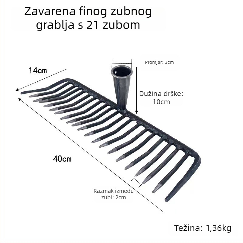 Čelične vrtne grablje s gustim zubima – labavljenje tla, šifra 99