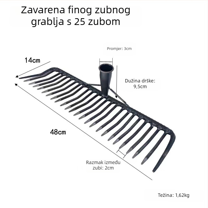 Čelične vrtne grablje s gustim zubima – labavljenje tla, šifra 99