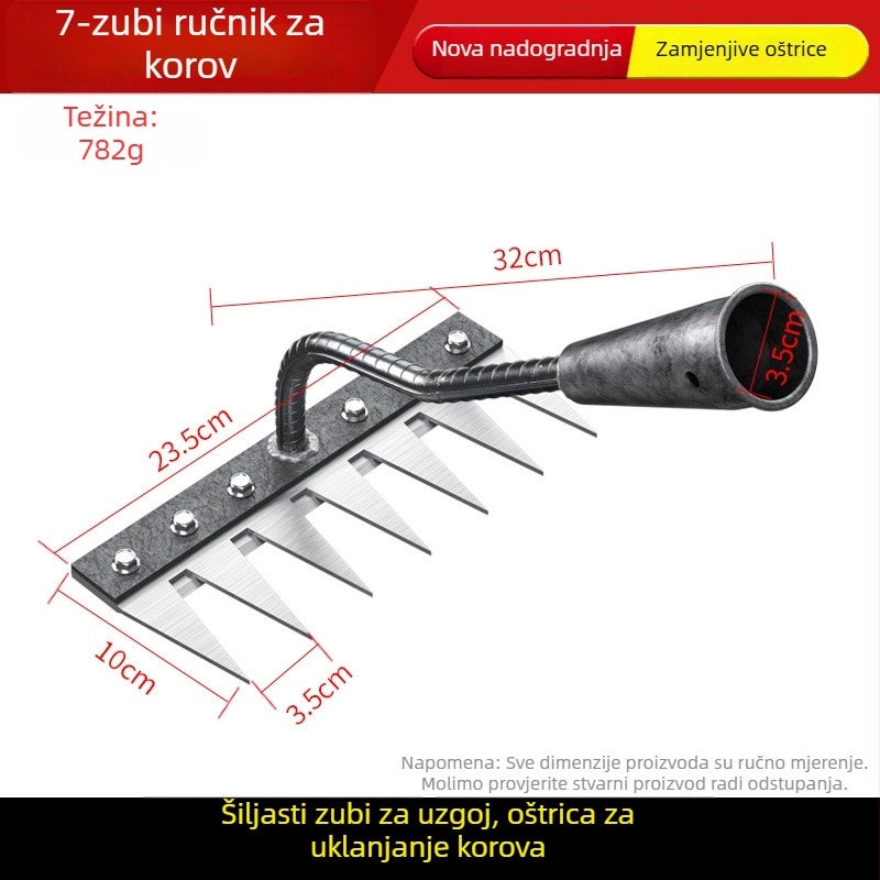 Grabljica za korov od manganskog čelika – višenamjenska vrtna motika za uklanjanje korova i sadnju povrća, petodijelni dizajn, labljenje tla