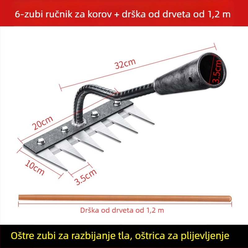 Grabljica za korov od manganskog čelika – višenamjenska vrtna motika za uklanjanje korova i sadnju povrća, petodijelni dizajn, labljenje tla