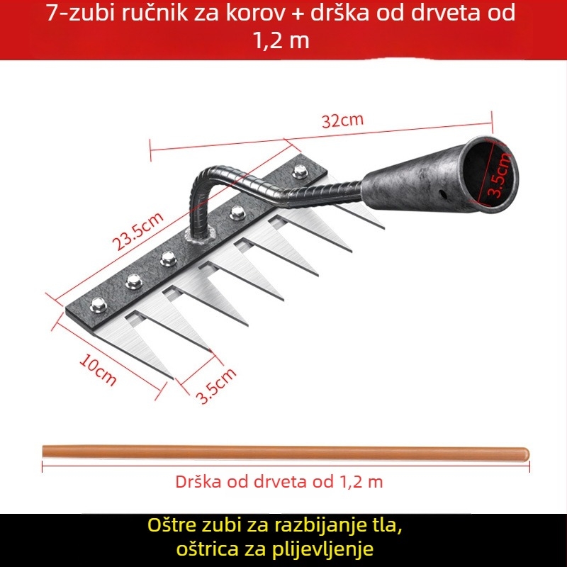 Grabljica za korov od manganskog čelika – višenamjenska vrtna motika za uklanjanje korova i sadnju povrća, petodijelni dizajn, labljenje tla