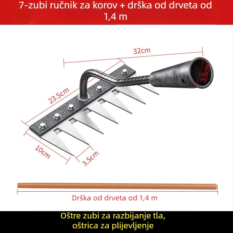 Grabljica za korov od manganskog čelika – višenamjenska vrtna motika za uklanjanje korova i sadnju povrća, petodijelni dizajn, labljenje tla