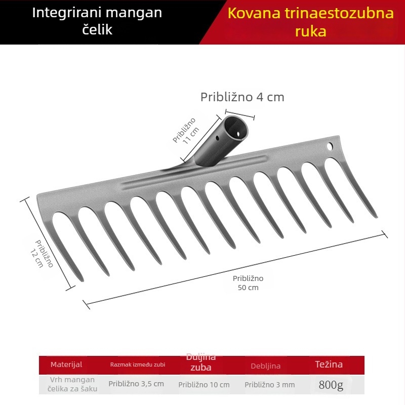 Grabljica za korov od manganskog čelika – višenamjenska vrtna motika za uklanjanje korova i sadnju povrća, petodijelni dizajn, labljenje tla