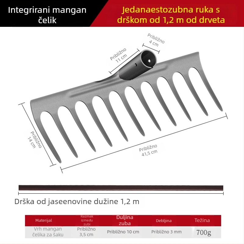 Grabljica za korov od manganskog čelika – višenamjenska vrtna motika za uklanjanje korova i sadnju povrća, petodijelni dizajn, labljenje tla