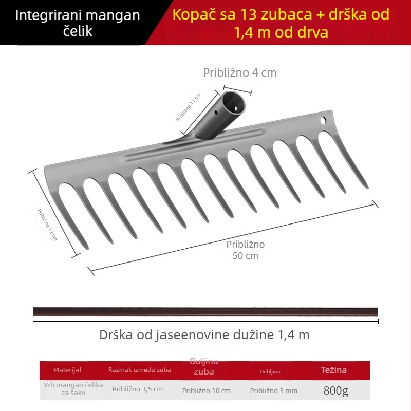 Grabljica za korov od manganskog čelika – višenamjenska vrtna motika za uklanjanje korova i sadnju povrća, petodijelni dizajn, labljenje tla