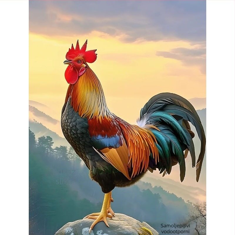 Naljepnica za zid – motiv pijetla za dnevni boravak, spavaću sobu i hodnik (PVC materijal; dekorativna funkcija; prostor: dnevni boravak, spavaća soba, hodnik; stil: moderni jednostavan)