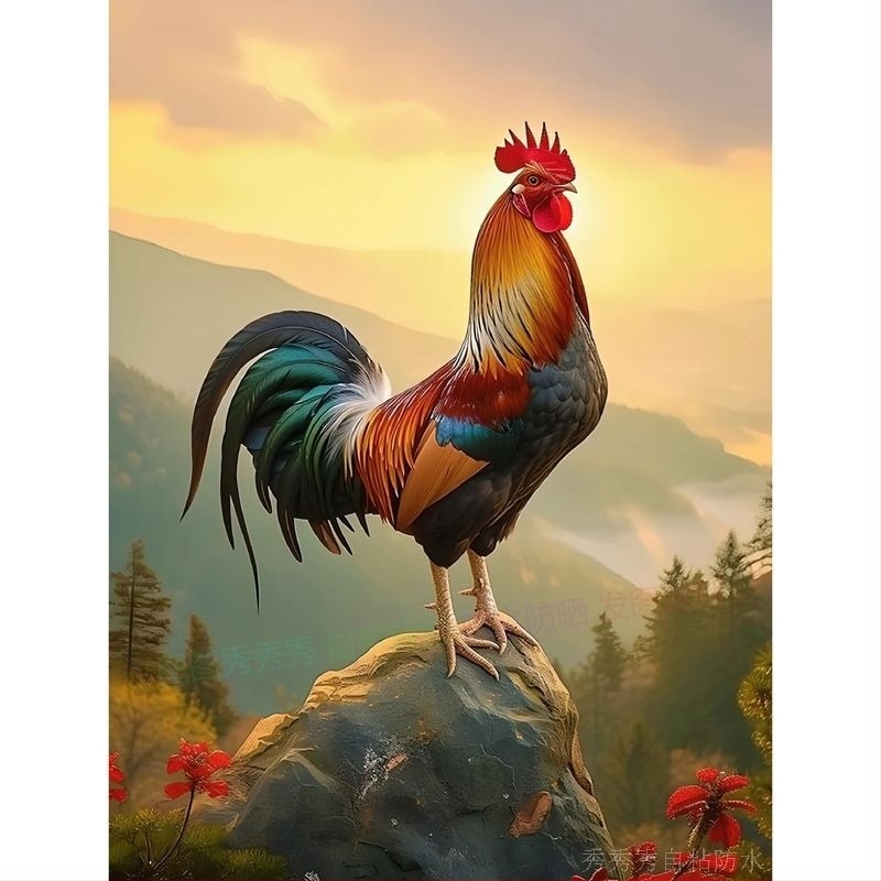 Naljepnica za zid – motiv pijetla za dnevni boravak, spavaću sobu i hodnik (PVC materijal; dekorativna funkcija; prostor: dnevni boravak, spavaća soba, hodnik; stil: moderni jednostavan)