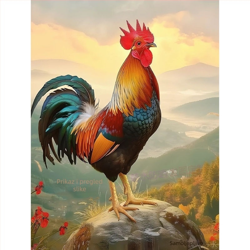 Naljepnica za zid – motiv pijetla za dnevni boravak, spavaću sobu i hodnik (PVC materijal; dekorativna funkcija; prostor: dnevni boravak, spavaća soba, hodnik; stil: moderni jednostavan)