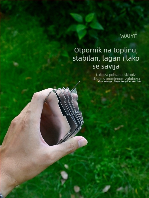 Prijenosni aluminijski štit od vjetra za štednjak, sklopivi, 9-dijelni mini set