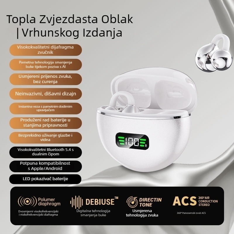 Bežične slušalice M79: klips dizajn, otvorene za uho s koštanom vodljivosti, potpuno bežične, Bluetooth 5.4, IPX6 vodootporne, do 4 sata trajanja baterije