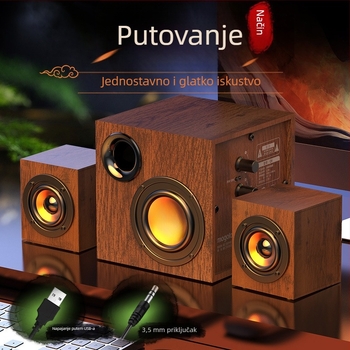 Drveni USB zvučni sustav za računalo 2.1 s subwooferom – MP3 reproduciranje, 3 zvučnika, napajanje 110V