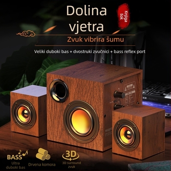 Drveni USB zvučni sustav za računalo 2.1 s subwooferom – MP3 reproduciranje, 3 zvučnika, napajanje 110V