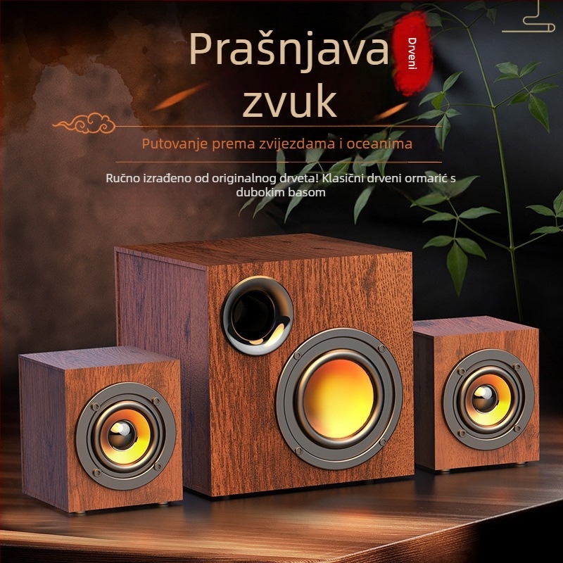Drveni USB zvučni sustav za računalo 2.1 s subwooferom – MP3 reproduciranje, 3 zvučnika, napajanje 110V