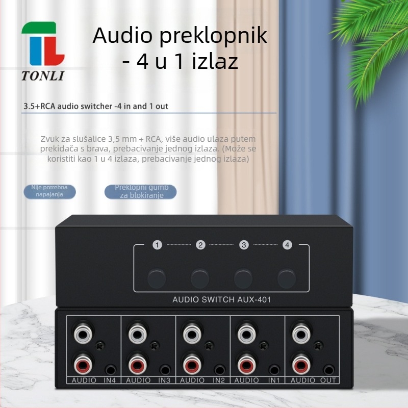 Tonli AUX-401 4-u-1 audio prekidač, stereo 3,5 mm priključak, visoka zvučna vjerodostojnost