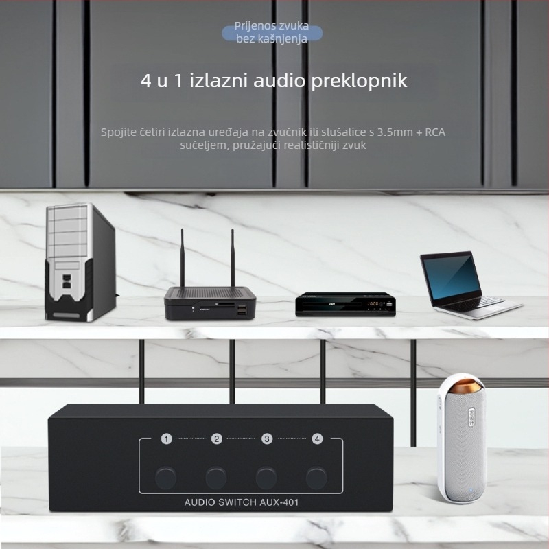 Tonli AUX-401 4-u-1 audio prekidač, stereo 3,5 mm priključak, visoka zvučna vjerodostojnost
