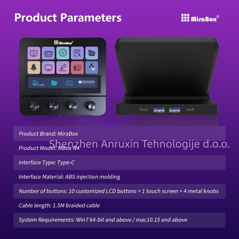 N4 vizualna makro tipkovnica za Stream Deck s LCD zaslonom, četiri okretne tipke, programabilne prečice.
