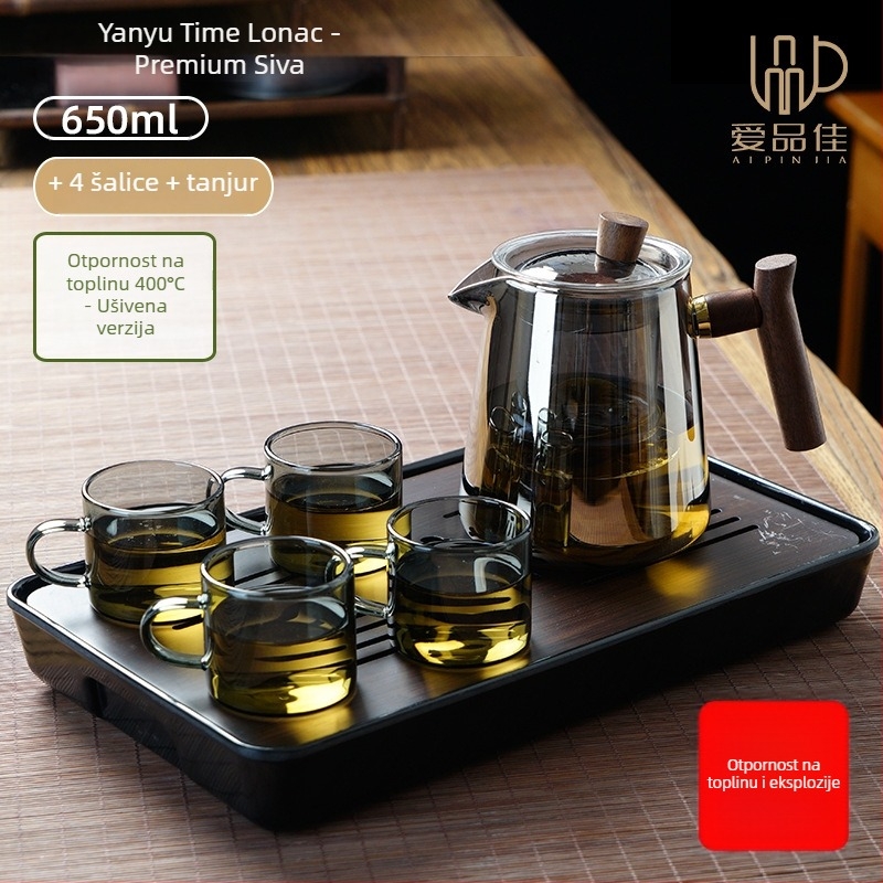 Set čajnika od borosilikatnog stakla, otporan na toplinu, za 3-5 osoba, uključuje dodatke za ceremoniju čaja i podmetač za čaj