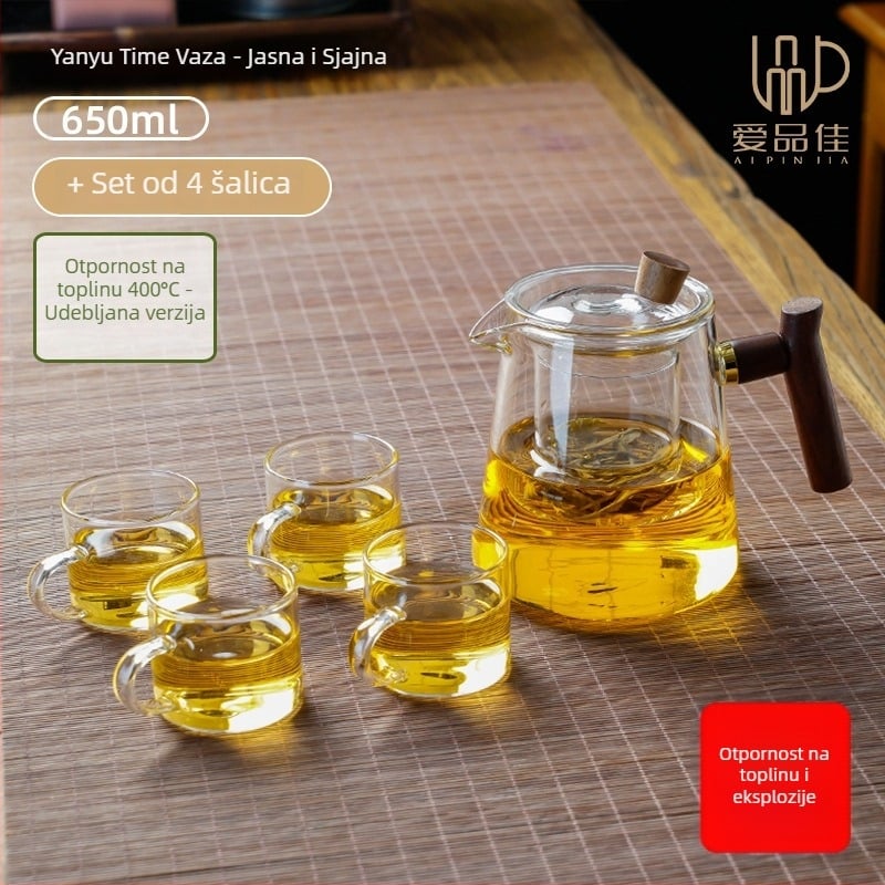 Set čajnika od borosilikatnog stakla, otporan na toplinu, za 3-5 osoba, uključuje dodatke za ceremoniju čaja i podmetač za čaj