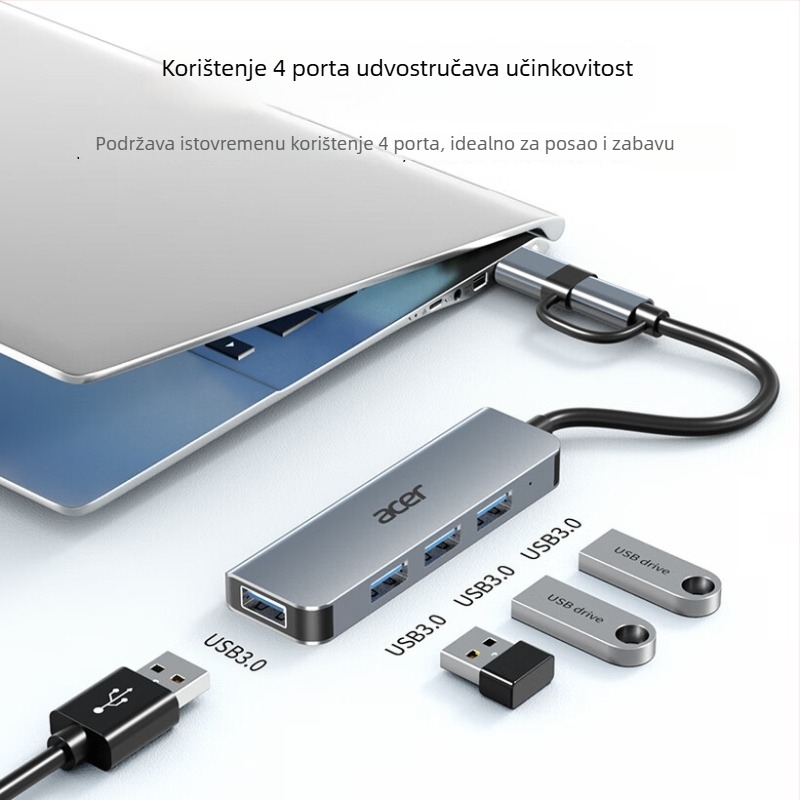 Acer Type-C/USB 3.0 četverportni proširivački docking hub, USB 3.0 sučelje, kabel 0,15 m