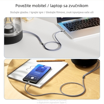 Sunkandi AV163 Type-C na 2RCA audio kabel, zlatno obloženi konektori, bakar bez kisika jezgro, pleteni vodovi, CE/ROHS certificirano