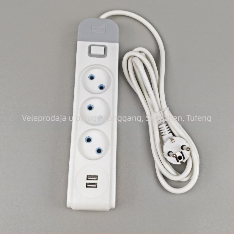 Tuo feng europskog stila produžni kabel sa prekidačem i USB priključkom, 10A, 1500W