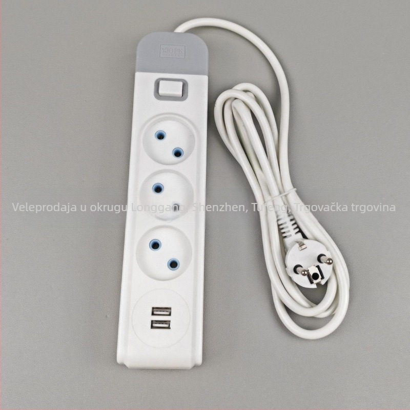 Tuo feng europskog stila produžni kabel sa prekidačem i USB priključkom, 10A, 1500W