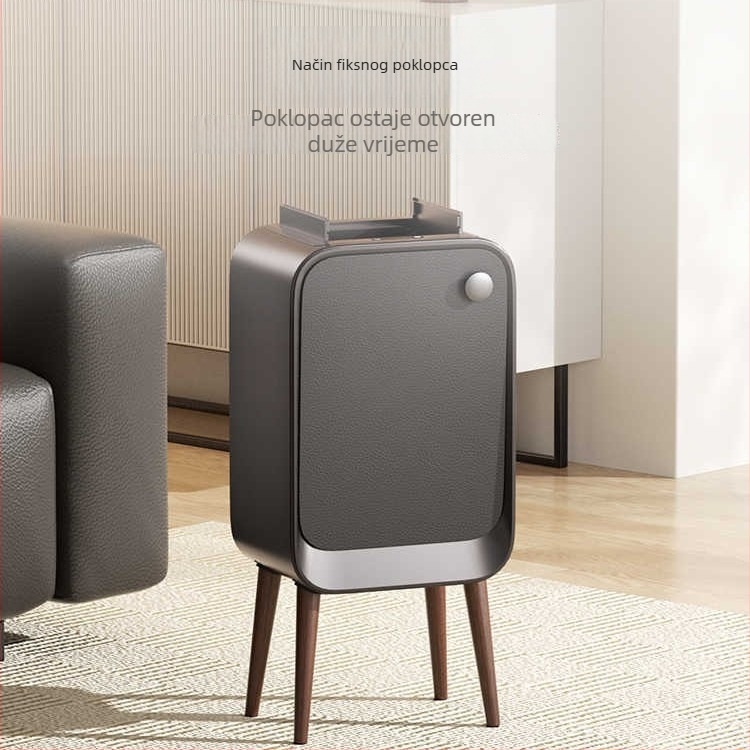 Pametni senzor kanta za smeće s poklopcem i bočnim otvaranjem, četvrtasti spremnik 18–25 L, površina s uzorkom drveta i kože, za dnevni boravak, spavaću sobu i kuhinju