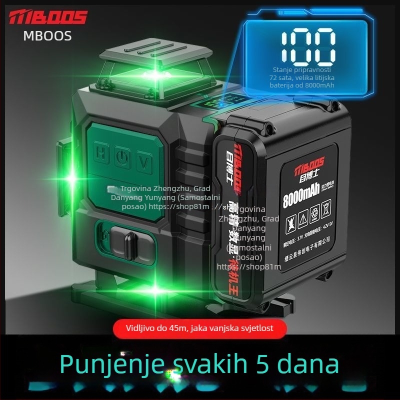 Laser nivo s 12 linija, samonivelirajući, za vanjsku upotrebu, zidni montažni, infracrveni laser