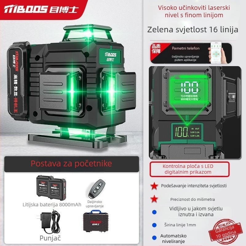 Laser nivo s 12 linija, samonivelirajući, za vanjsku upotrebu, zidni montažni, infracrveni laser