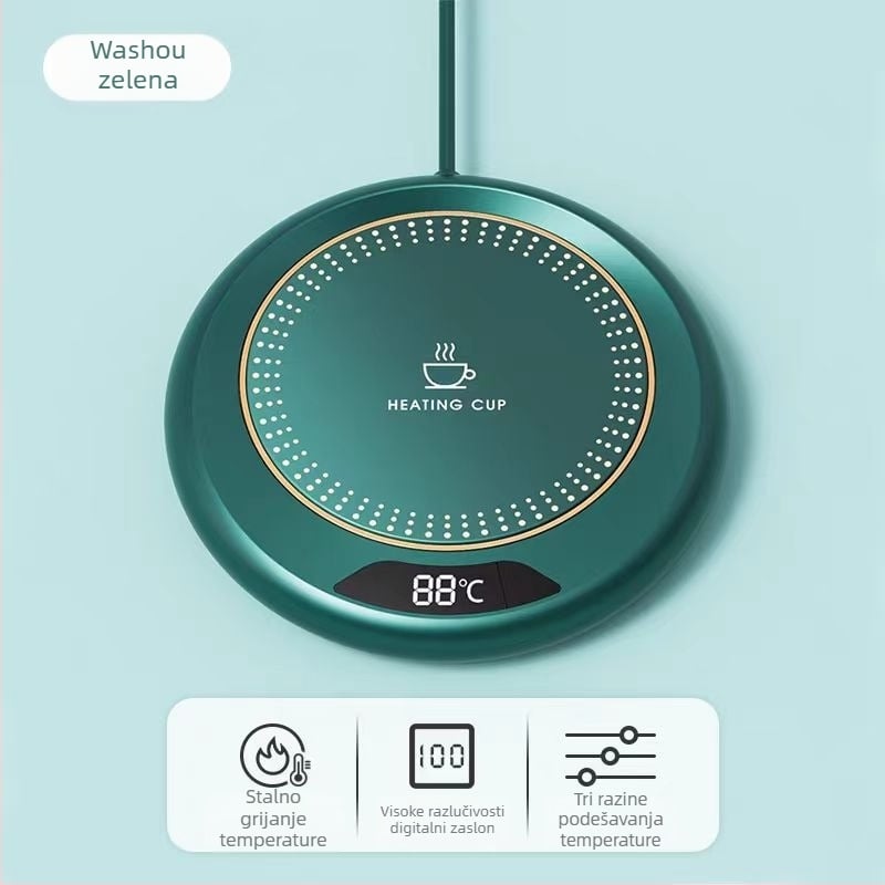 Podloga za grijanje šalice s prilagođenom temperaturom (stabilna temperatura, priključak na struju, mehanička kontrola, automatsko isključivanje, okrugli oblik, plastično kućište)