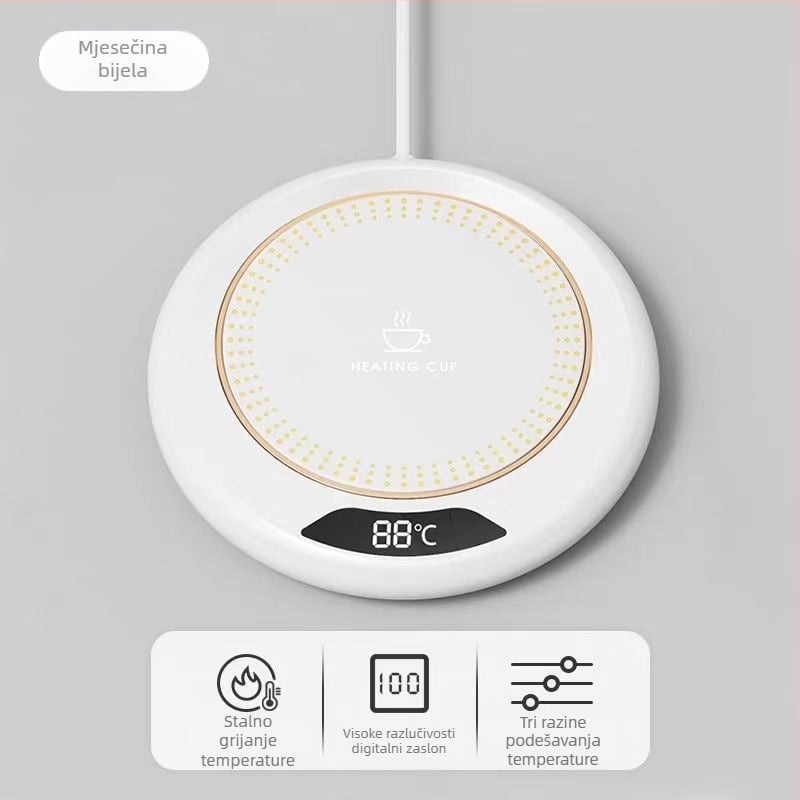 Podloga za grijanje šalice s prilagođenom temperaturom (stabilna temperatura, priključak na struju, mehanička kontrola, automatsko isključivanje, okrugli oblik, plastično kućište)