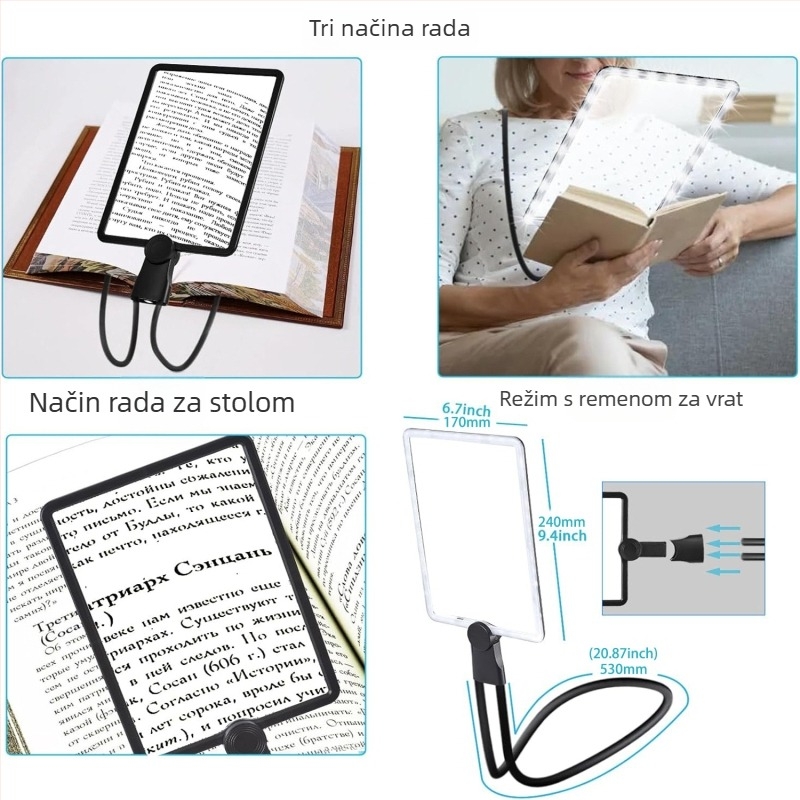 Sonke 8039-5 Punjiva četverokutna lupa s 50 LED za ručno, stolno ili nošenje oko vrata – HD čitanje