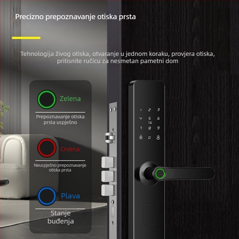 Nh3-5 Pametni brava za vrata s otiskom prsta – kapacitet otisaka: 100, 3.000.000 otključavanja, skeniranje <0,3 s, lažno prepoznavanje 0,00001
