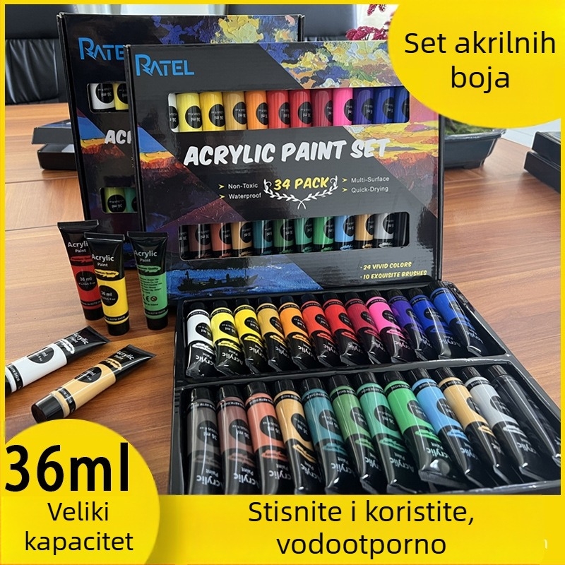 Set akrilnih boja, marka Yijia; kapacitet 36 ml; pakiranje: kutija; licencirana privatna oznaka: Da