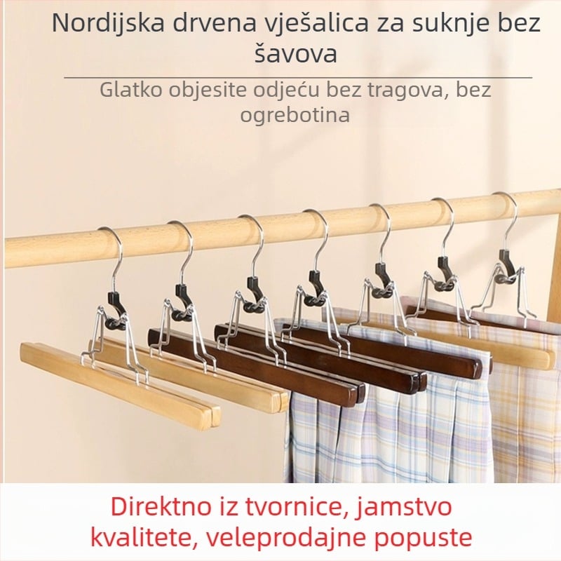 Drveni klip za suknje i hlače, neklizajući, anti-gužvanju, prilagodljiv