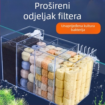 Zidni filtr za akvarij, trostruko filtriranje u jednom, oksigenacija i podrška korisnim bakterijama, tih rad, težina 1 kg