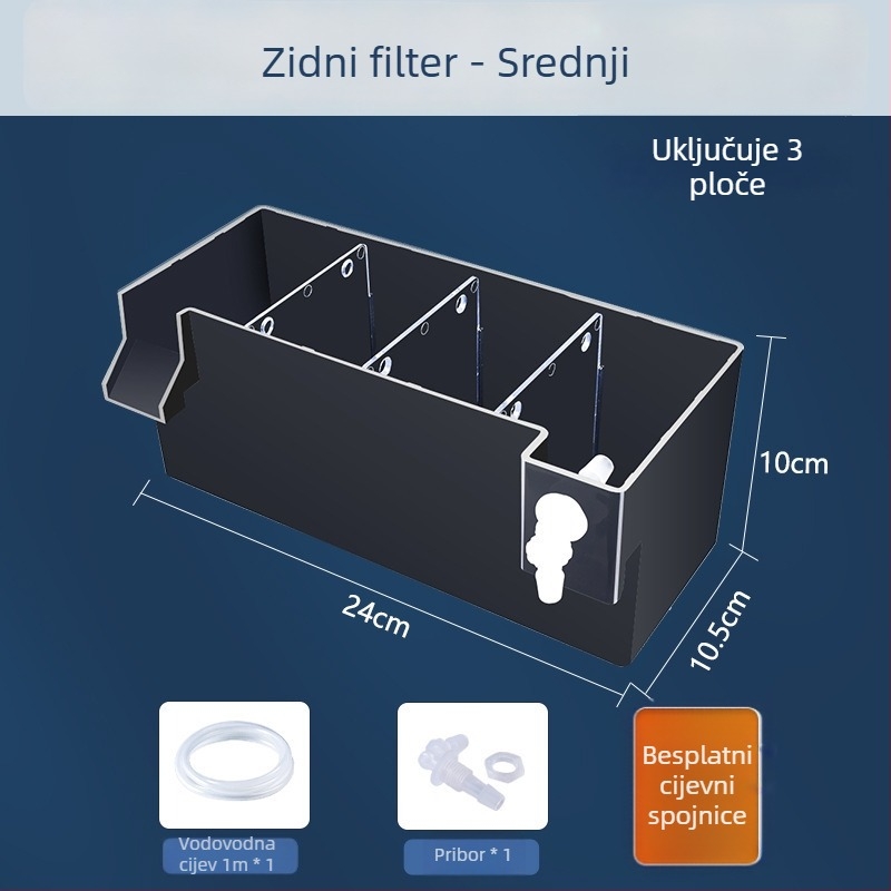 Zidni filtr za akvarij, trostruko filtriranje u jednom, oksigenacija i podrška korisnim bakterijama, tih rad, težina 1 kg