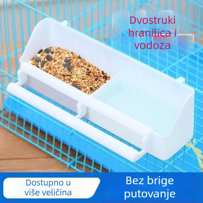 Dvokomponentna kutija za hranjenje i vodu za ptice, debela konstrukcija, pogodna za papige i golubove, dvostruka namjena hranilice i napajanja