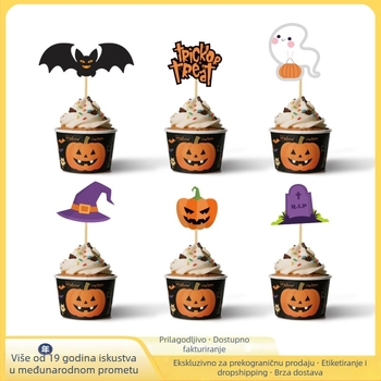 Halloween rekvizit za tortu s zastavicom – crtani stil, papir, dekor prostorije