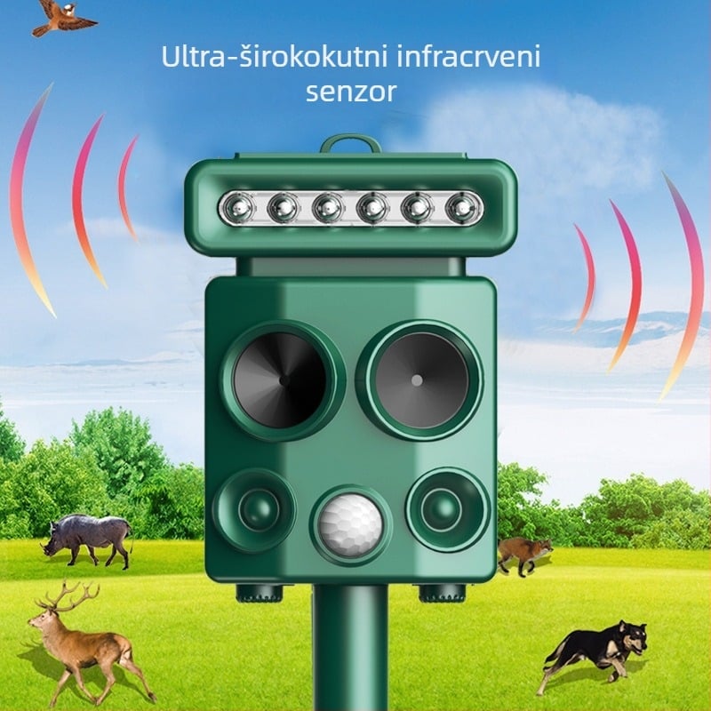 Vanjsko ultrazvučno sredstvo za odboj životinja i ptica, model H7017, s mogućnošću punjenja, ABS kućište, 5V, 60Hz, 3W