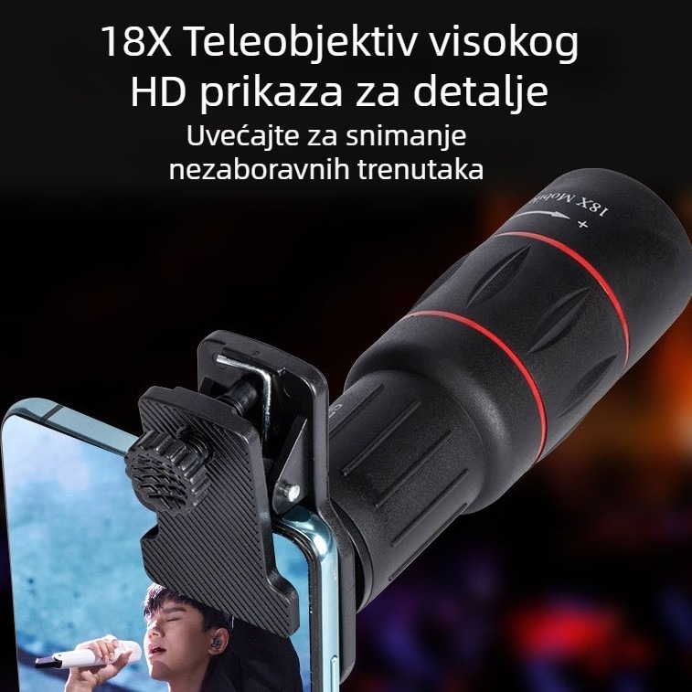 Monokularni teleskop za pametne telefone, model 18X25, kompatibilan s većinom telefona, HD optika