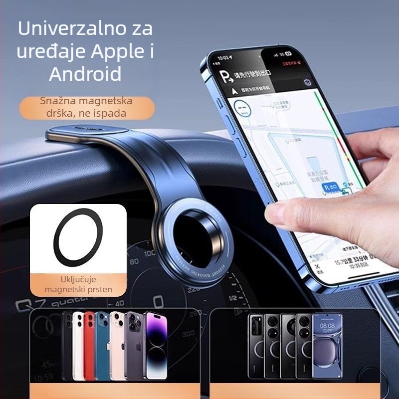 Držač za telefon za ploču automobila s rotirajućim zaslonom, magnetsko privlačenje, sklopiv i savitljiv, univerzalna kompatibilnost