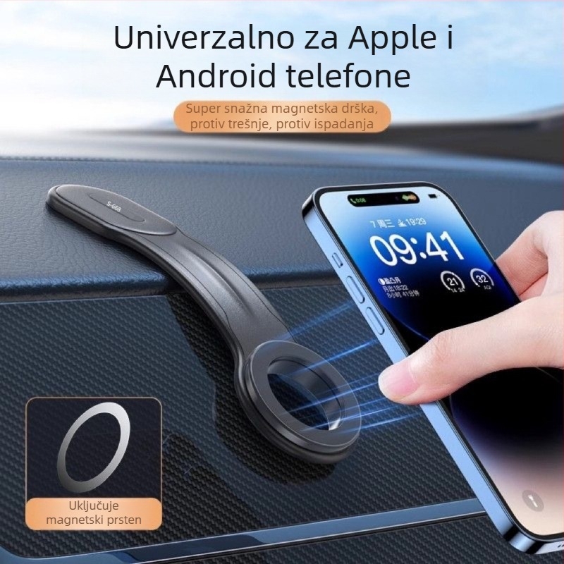 Držač za telefon za ploču automobila s rotirajućim zaslonom, magnetsko privlačenje, sklopiv i savitljiv, univerzalna kompatibilnost