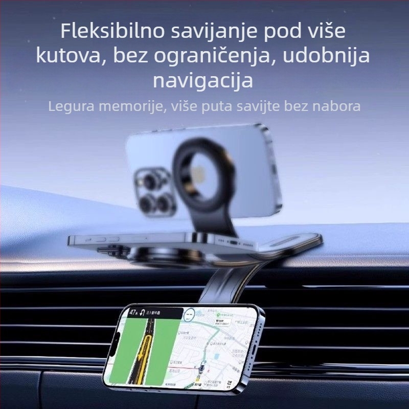 Držač za telefon za ploču automobila s rotirajućim zaslonom, magnetsko privlačenje, sklopiv i savitljiv, univerzalna kompatibilnost