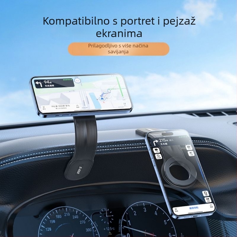 Držač za telefon za ploču automobila s rotirajućim zaslonom, magnetsko privlačenje, sklopiv i savitljiv, univerzalna kompatibilnost