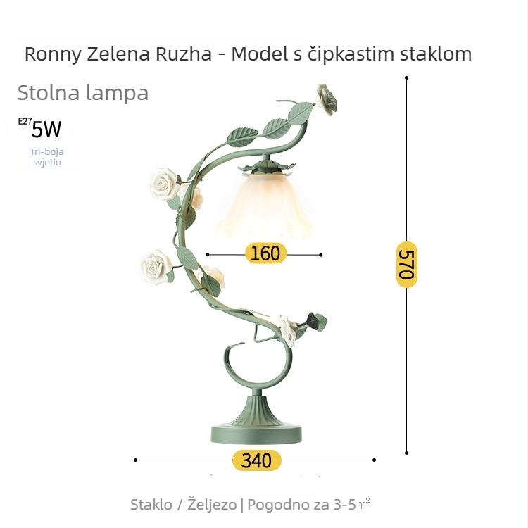 Stolna staklena lampa u pastoralnom stilu, model TW-MT19, metalni držač, 220V