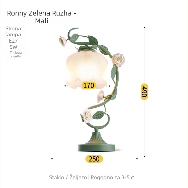 Stolna staklena lampa u pastoralnom stilu, model TW-MT19, metalni držač, 220V