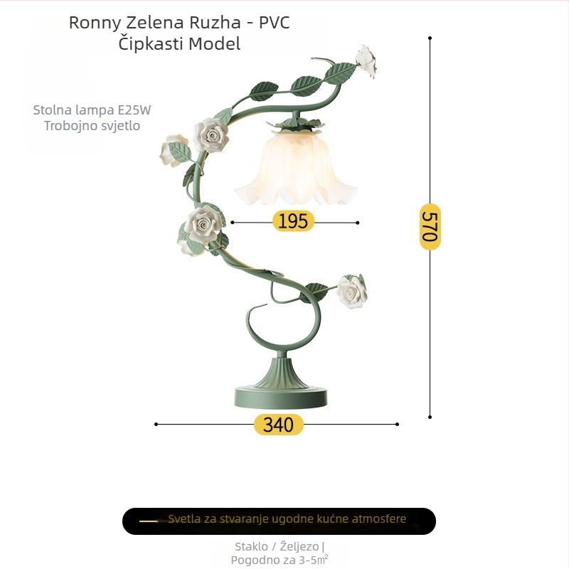 Stolna staklena lampa u pastoralnom stilu, model TW-MT19, metalni držač, 220V