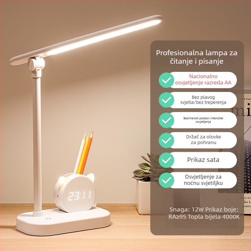 LED mala stolna lampa za učenje – zaštita očiju, USB napajanje, punjiva, glasovno upravljanje, sjenilo PC+ABS (CRI ≥95)